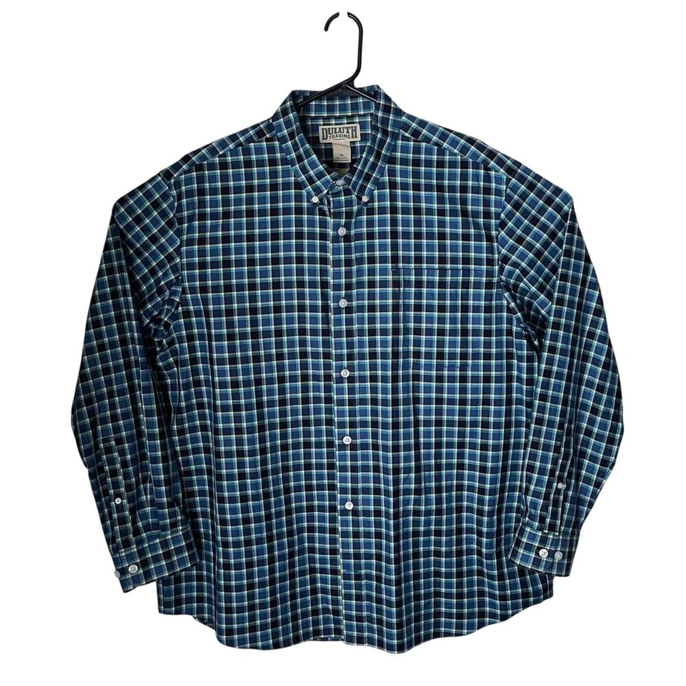Men's Duluth Trading Trim Fit Long Sleeve Button Down Shirt Plaid Cotton Size XL